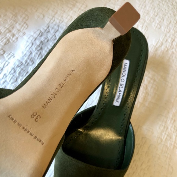 MANOLO BLAHNIK Moiramu 50 Suede Mules Shoes Army Green US 8 - EU 38 NEW - Picture 12 of 13